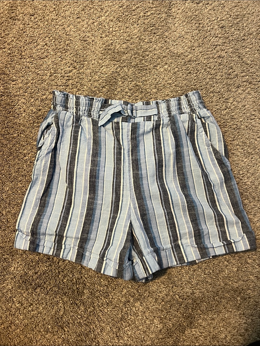 Justice Blue and White Striped Tie-Front Bermuda Shorts